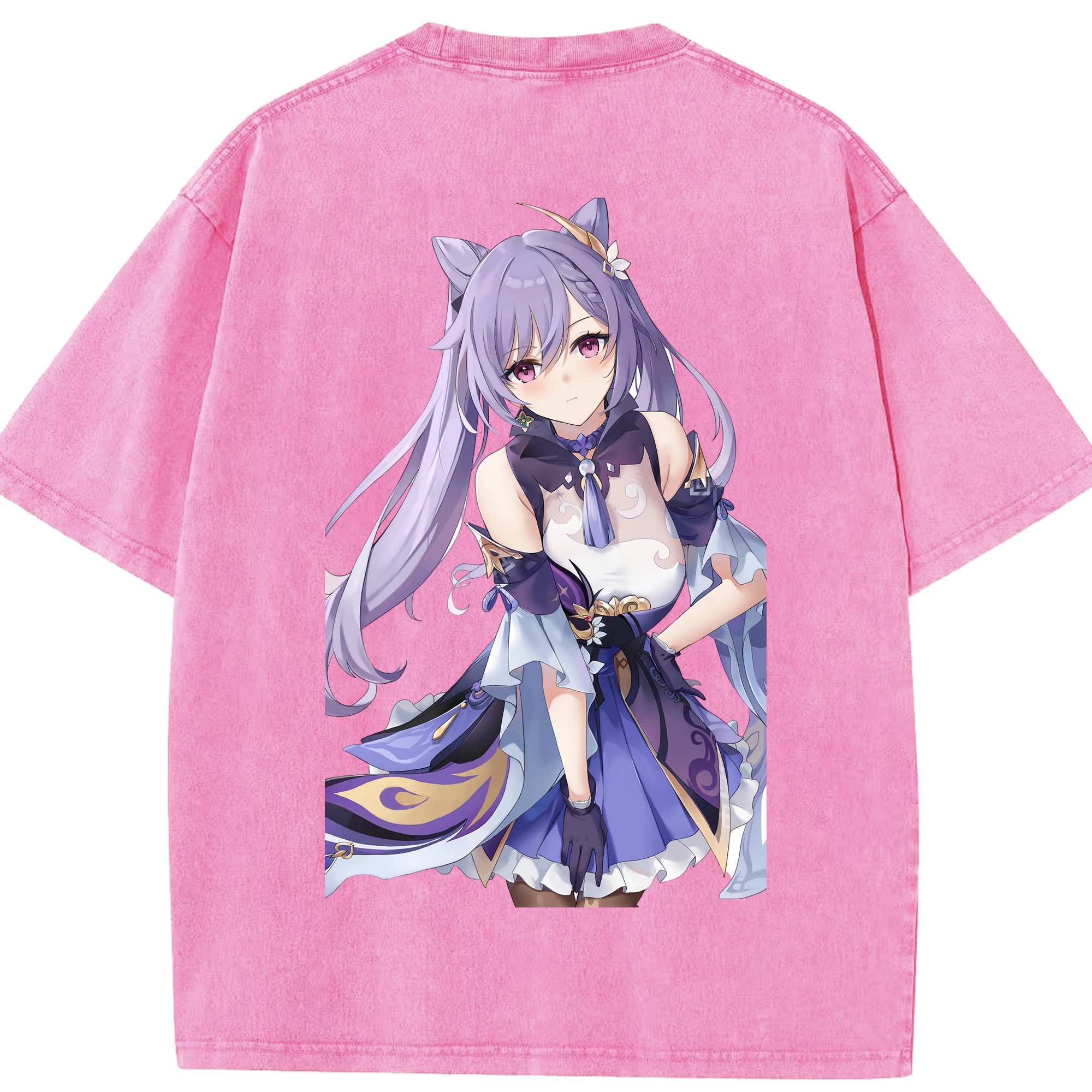 げんし神 刻晴 こくせい genshin Kokusei 綿100% ヴィンテージ風 半袖Tシャツ（背面プリント）